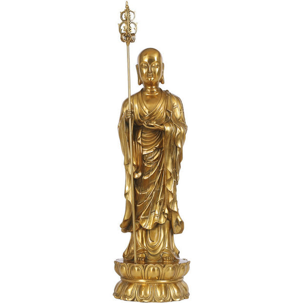 Buddha Stones Ksitigarbha Bodhisattva Figurine Compassion Copper Statue Home Offering Decoration Decorations BS 17