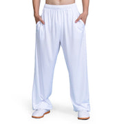 Buddha Stones Summer Unisex Elastic Waist Tai Chi Qigong Practice Pants With Pockets Unisex Pants BS White 3XL-FIT FOR US/UK/AU/EU-2XL