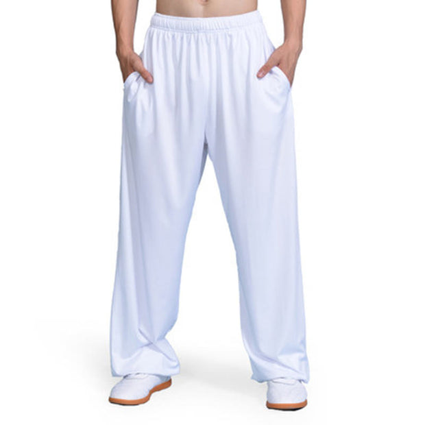 Buddha Stones Summer Unisex Elastic Waist Tai Chi Qigong Practice Pants With Pockets Unisex Pants BS White 3XL-FIT FOR US/UK/AU/EU-2XL