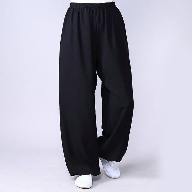 Buddha Stones Summer Elastic Waist Tai Chi Qigong Practice Cotton Linen Unisex Pants