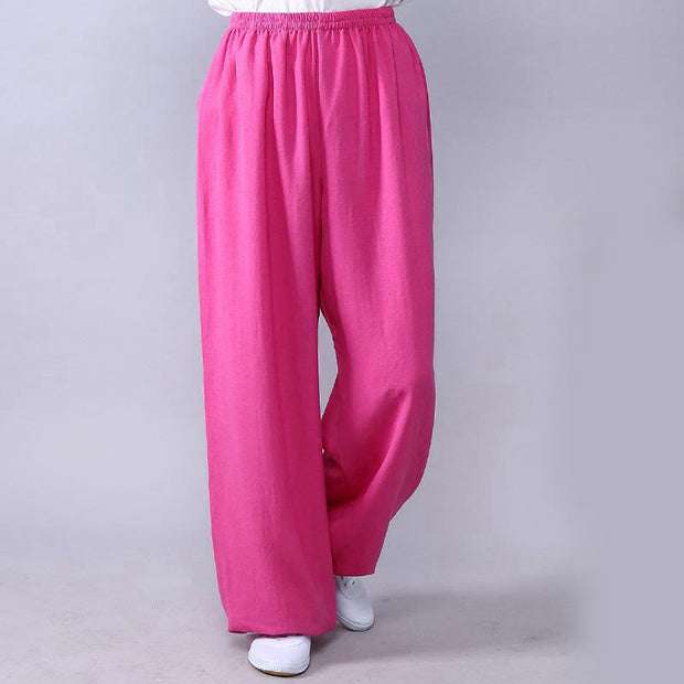 Buddha Stones Summer Elastic Waist Tai Chi Qigong Practice Cotton Linen Unisex Pants Unisex Pants BS HotPink 3XL-FIT FOR US/UK/AU/EU-2XL