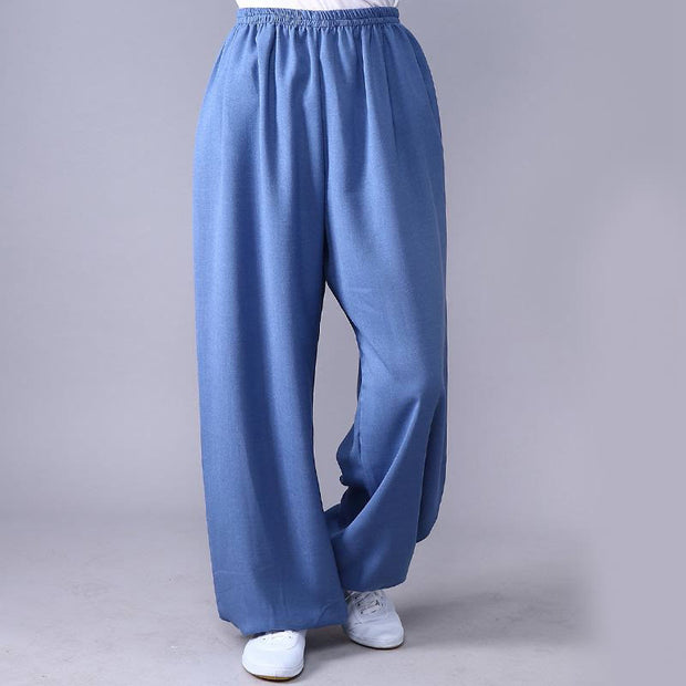 Buddha Stones Summer Elastic Waist Tai Chi Qigong Practice Cotton Linen Unisex Pants Unisex Pants BS CornflowerBlue 3XL-FIT FOR US/UK/AU/EU-2XL