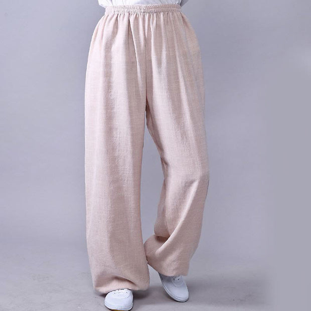 Buddha Stones Summer Elastic Waist Tai Chi Qigong Practice Cotton Linen Unisex Pants