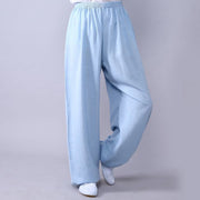 Buddha Stones Summer Elastic Waist Tai Chi Qigong Practice Cotton Linen Unisex Pants Unisex Pants BS LightCyan 3XL-FIT FOR US/UK/AU/EU-2XL