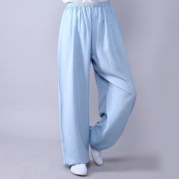 Buddha Stones Summer Elastic Waist Tai Chi Qigong Practice Cotton Linen Unisex Pants