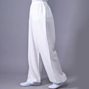 Buddha Stones Summer Elastic Waist Tai Chi Qigong Practice Cotton Linen Unisex Pants Unisex Pants BS White 3XL-FIT FOR US/UK/AU/EU-2XL