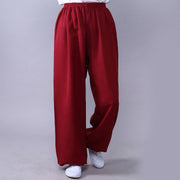 Buddha Stones Summer Elastic Waist Tai Chi Qigong Practice Cotton Linen Unisex Pants Unisex Pants BS Crimson 3XL-FIT FOR US/UK/AU/EU-2XL