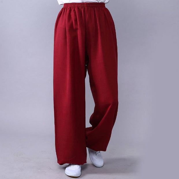 Buddha Stones Summer Elastic Waist Tai Chi Qigong Practice Cotton Linen Unisex Pants Unisex Pants BS Crimson 3XL-FIT FOR US/UK/AU/EU-2XL