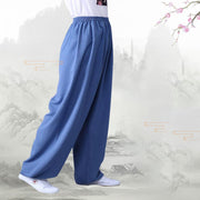 Buddha Stones Summer Elastic Waist Tai Chi Qigong Practice Cotton Linen Unisex Pants Unisex Pants BS 7