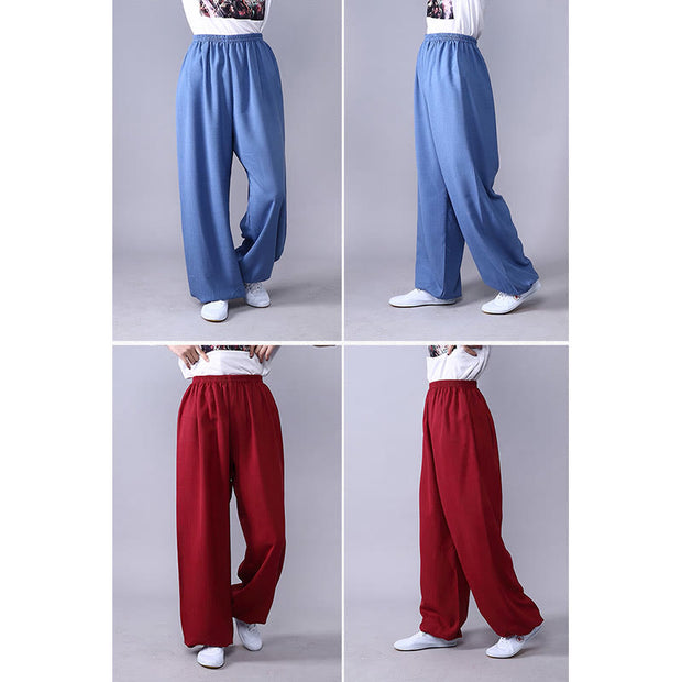 Buddha Stones Summer Elastic Waist Tai Chi Qigong Practice Cotton Linen Unisex Pants Unisex Pants BS 19