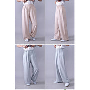 Buddha Stones Summer Elastic Waist Tai Chi Qigong Practice Cotton Linen Unisex Pants