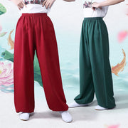 Buddha Stones Summer Elastic Waist Tai Chi Qigong Practice Cotton Linen Unisex Pants