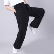 Buddha Stones Summer Unisex Elastic Waist Tai Chi Qigong Practice Breathable Cotton Linen Pants With Pockets