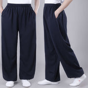 Buddha Stones Summer Unisex Elastic Waist Tai Chi Qigong Practice Breathable Cotton Linen Pants With Pockets