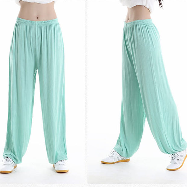 Buddha Stones Summer Elastic Waist Tai Chi Qigong Practice Modal Unisex Pants Unisex Pants BS MintCream 3XL-FIT FOR US/UK/AU/EU-2XL