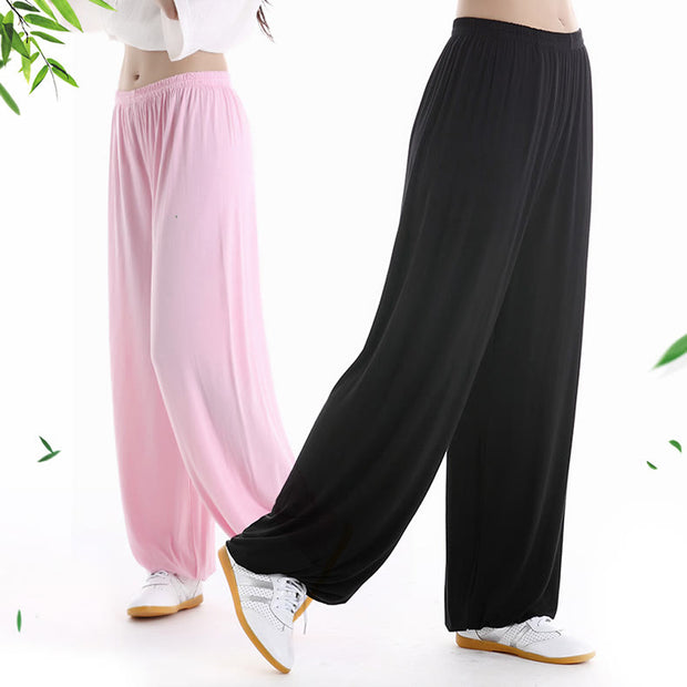 Buddha Stones Summer Elastic Waist Tai Chi Qigong Practice Modal Unisex Pants