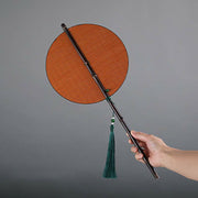 Buddha Stones Chinese Style Handmade Bamboo Long Handle Portable Curlable Fan