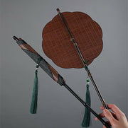 Buddha Stones Chinese Style Handmade Bamboo Long Handle Portable Curlable Fan