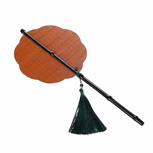 Buddha Stones Chinese Style Handmade Bamboo Long Handle Portable Curlable Fan Fan BS 7