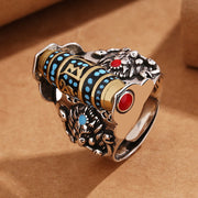 FREE Today: Attracting Positive Energy Tibetan Om Mani Padme Hum Garuda Dzi Bead Pattern Rotatable Ring