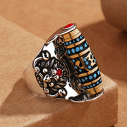 FREE Today: Attracting Positive Energy Tibetan Om Mani Padme Hum Garuda Dzi Bead Pattern Rotatable Ring