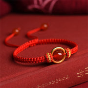 Buddha Stones Red Agate Bead Peace Buckle Calm Rope Bracelet