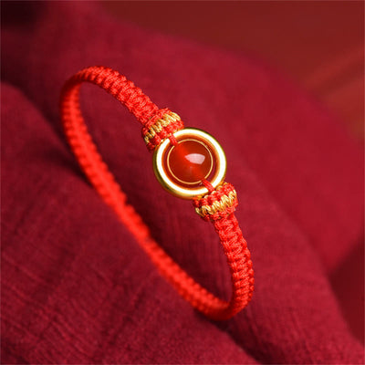 Buddha Stones Red Agate Bead Peace Buckle Calm Rope Bracelet