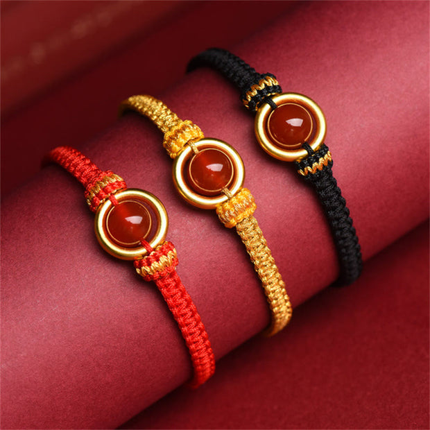 Buddha Stones Red Agate Bead Peace Buckle Calm Rope Bracelet Bracelet BS 1