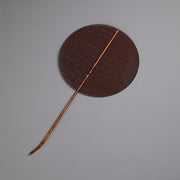 Buddha Stones Chinese Style Handmade Round Shaped Bamboo Long Handle Fan Fan BS Brown 25*47cm