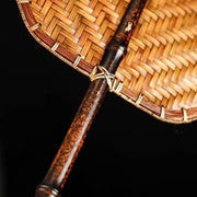 Buddha Stones Chinese Style Handmade Bamboo Woven Round Oval Banana Shape Long Handle Fan Fan BS 18