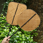 Buddha Stones Chinese Style Handmade Bamboo Woven Oval Round Banana Conical Shape Long Handle Fan Fan BS 21