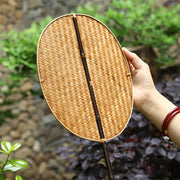 Buddha Stones Chinese Style Handmade Bamboo Woven Oval Round Banana Conical Shape Long Handle Fan Fan BS 15