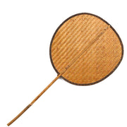 Buddha Stones Summer Retro Chinese Style Handmade Bamboo Woven Round Banana Shape Long Handle Fan Fan BS Round 23*45cm