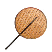 Buddha Stones Summer Retro Chinese Style Handmade Bamboo Woven Round Banana Shape Long Handle Fan Fan BS Purple Bamboo Handle Tortoise Pattern 25*40cm