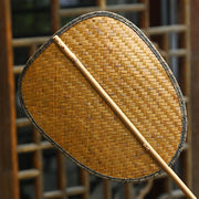 Buddha Stones Summer Retro Chinese Style Handmade Bamboo Woven Round Banana Shape Long Handle Fan Fan BS 4