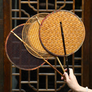 Buddha Stones Summer Retro Chinese Style Handmade Bamboo Woven Round Banana Shape Long Handle Fan Fan BS 20