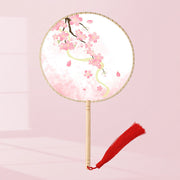 Buddha Stones Ginkgo Leaf Koi Fish Cherry Blossom Spring Flowers Handheld Wood Handle Fan Fan BS Cherry Blossom(Single-Sided Printing) 21*15cm