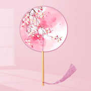 Buddha Stones Ginkgo Leaf Koi Fish Cherry Blossom Spring Flowers Handheld Wood Handle Fan Fan BS Pink White Flower 21*15cm