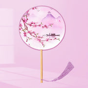 Buddha Stones Ginkgo Leaf Koi Fish Cherry Blossom Spring Flowers Handheld Wood Handle Fan Fan BS Purple Flowers Moon Boat 21*15cm