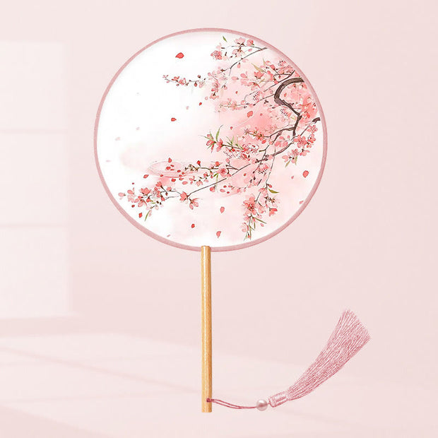 Buddha Stones Ginkgo Leaf Koi Fish Cherry Blossom Spring Flowers Handheld Wood Handle Fan Fan BS Flower Full Of Garden 21*15cm