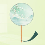 Buddha Stones Ginkgo Leaf Koi Fish Cherry Blossom Spring Flowers Handheld Wood Handle Fan Fan BS Green Spring 21*15cm