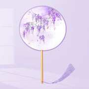 Buddha Stones Ginkgo Leaf Koi Fish Cherry Blossom Spring Flowers Handheld Wood Handle Fan Fan BS Purple Flowers 21*15cm