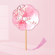 Buddha Stones Ginkgo Leaf Koi Fish Cherry Blossom Spring Flowers Handheld Wood Handle Fan Fan BS (Eight-Petal Shape)Pink White Flower 21*15cm