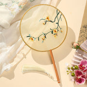 Buddha Stones Peony Butterfly Osmanthus Lotus Koi Fish Double-sided Embroidery Handheld Wood Handle Fan