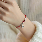 Buddha Stones Handmade 925 Sterling Silver Fu Character Red Agate Fortune Braided Ultra-Thin Rope Bracelet