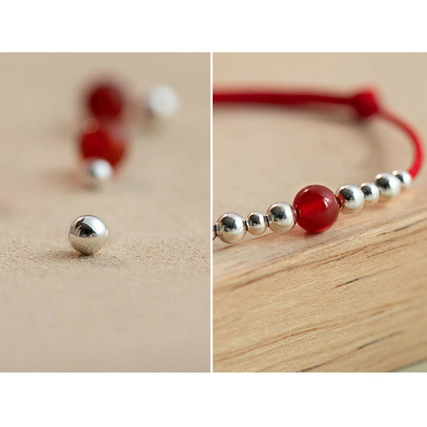 Buddha Stones Handmade 925 Sterling Silver Fu Character Red Agate Fortune Braided Ultra-Thin Rope Bracelet