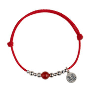 Buddha Stones Handmade 925 Sterling Silver Fu Character Red Agate Fortune Braided Ultra-Thin Rope Bracelet