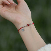 Buddha Stones Handmade 925 Sterling Silver Fu Character Red Agate Fortune Braided Ultra-Thin Rope Bracelet