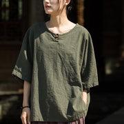 Buddha Stones Causal Half Sleeve Ramie Linen Cotton T-shirt Tee Women's T-Shirts BS 19