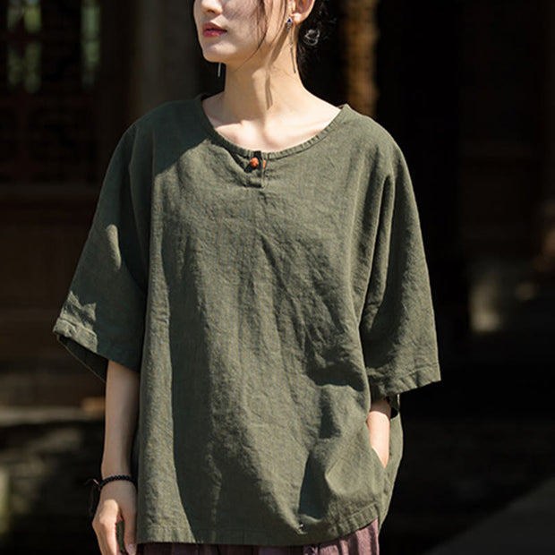 Buddha Stones Causal Half Sleeve Ramie Linen Cotton T-shirt Tee Women's T-Shirts BS 19